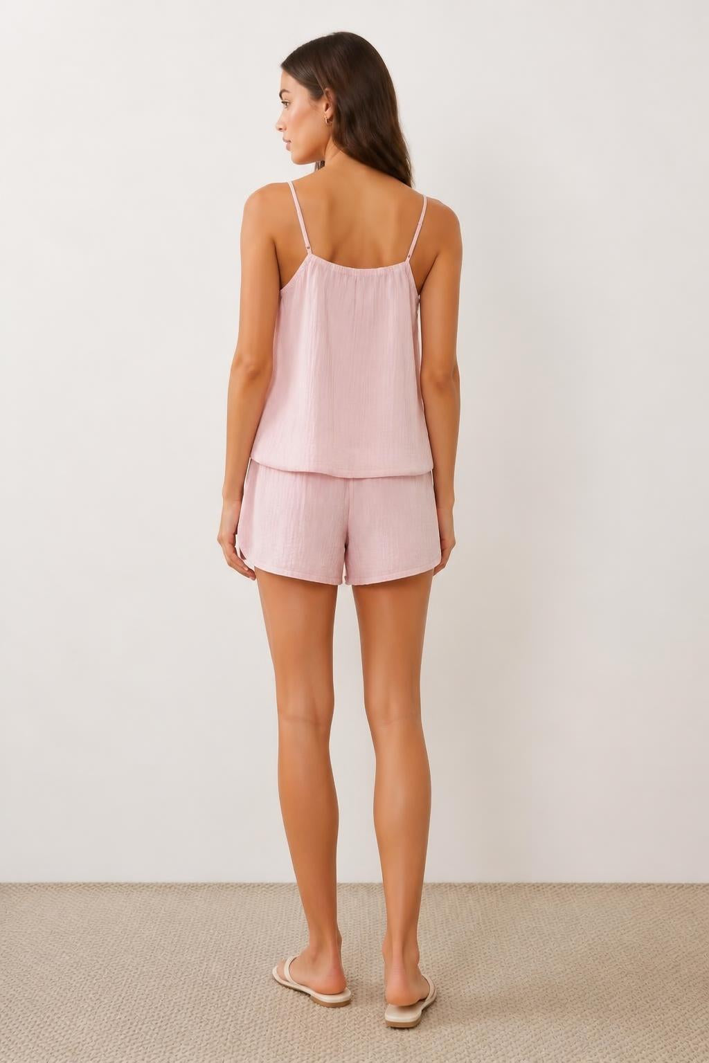 Emma | Overall Shorts Women, 100% Cotton Loose Fit Suspender Shorts Set - back view