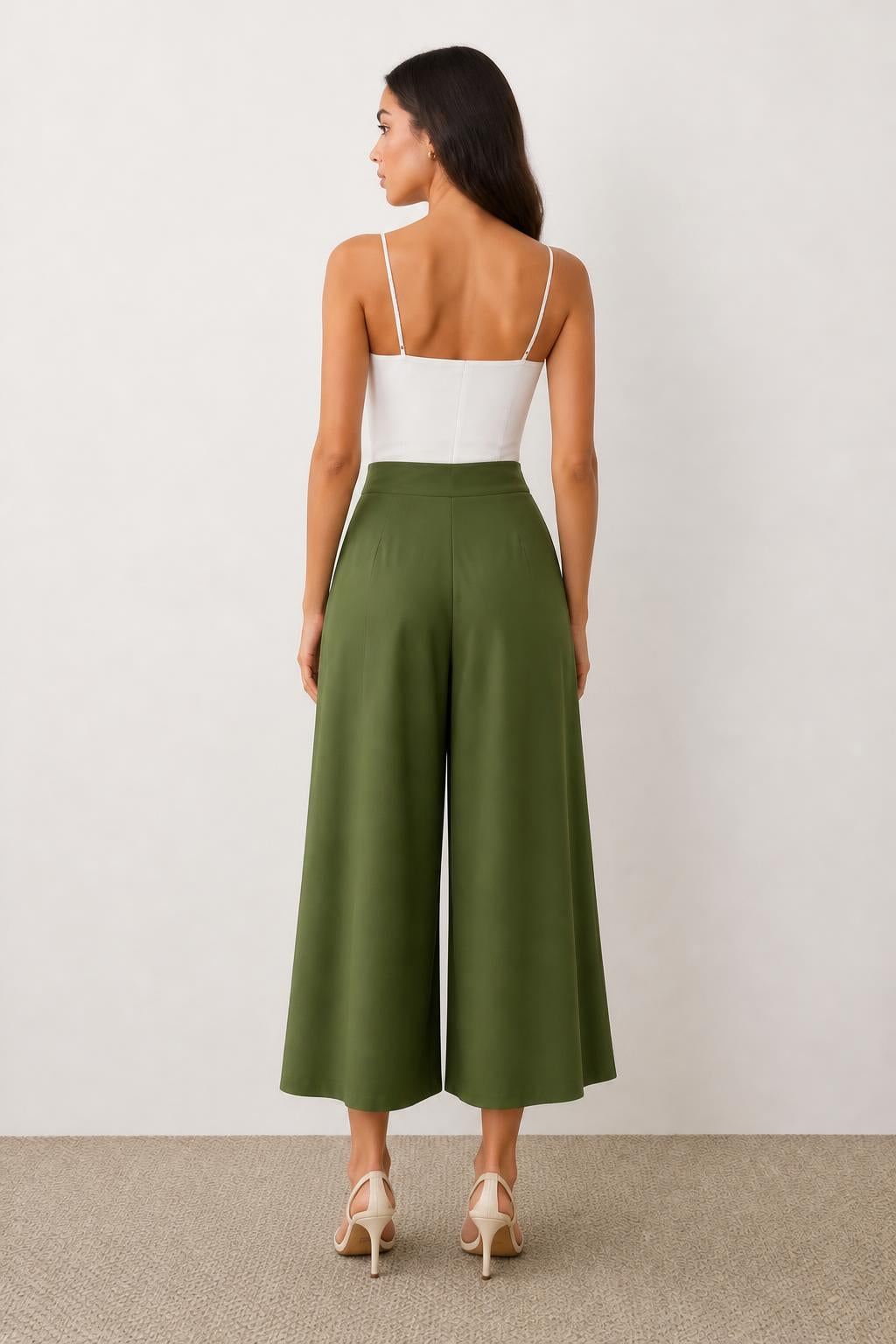 Isabella | High Waisted Shorts, Pleated Wide-Leg with Pockets - back view