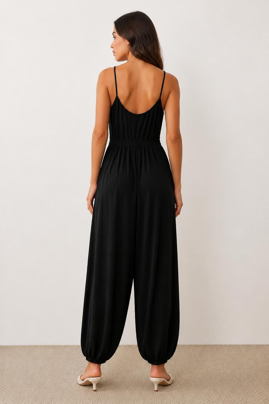 Eliana | Balloon Pants, Solid Pleated Loose Harem Style with Elastic Waist - back view