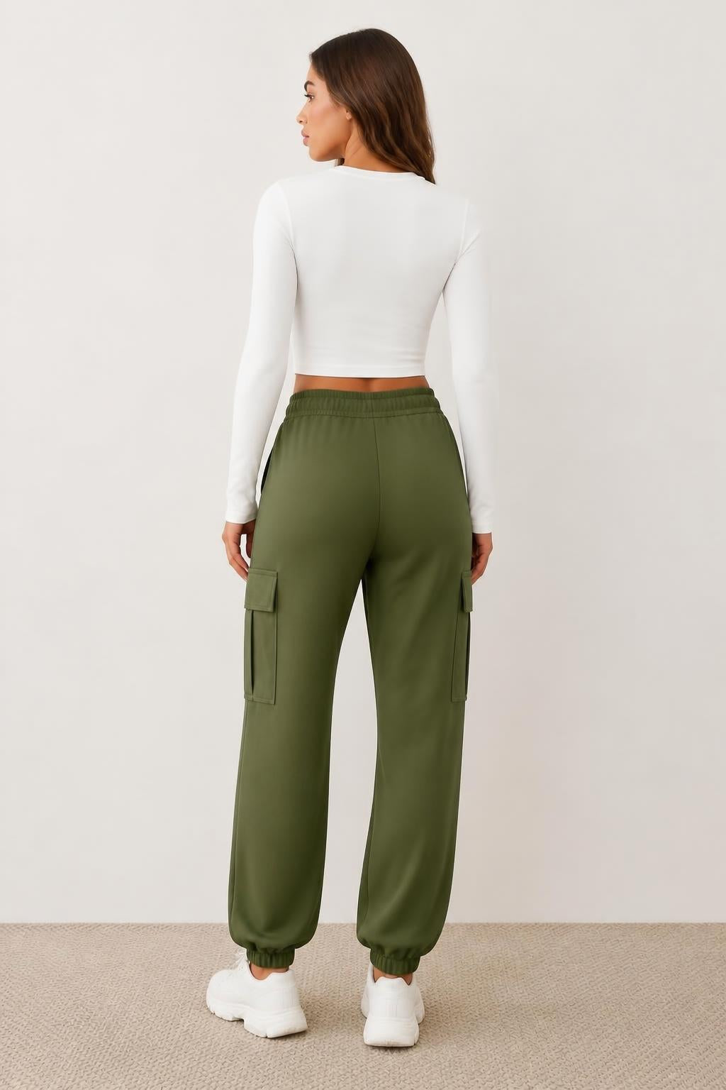Charlotte | Ladies Cargo Pants, Breathable Elastic Waist for Spring/Autumn - back view