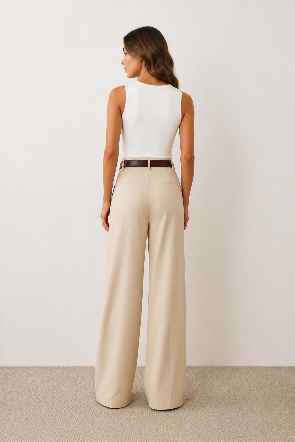 Sophia | Wide Leg Trousers Women, Flattering High-Waist Suit Trousers - back view