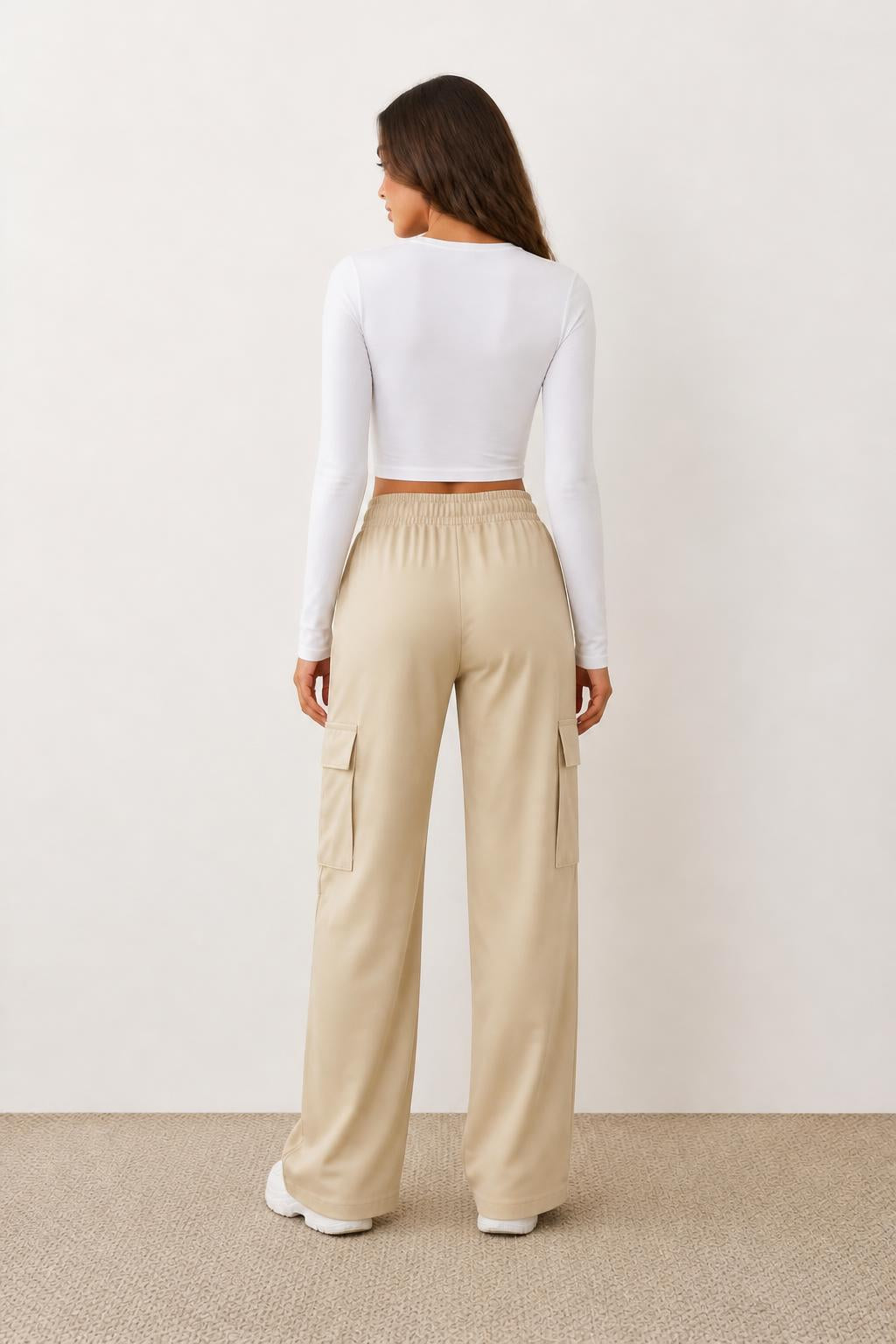 Amelia | High Waisted Wide Leg Pants, Women's High-Rise Trousers - back view