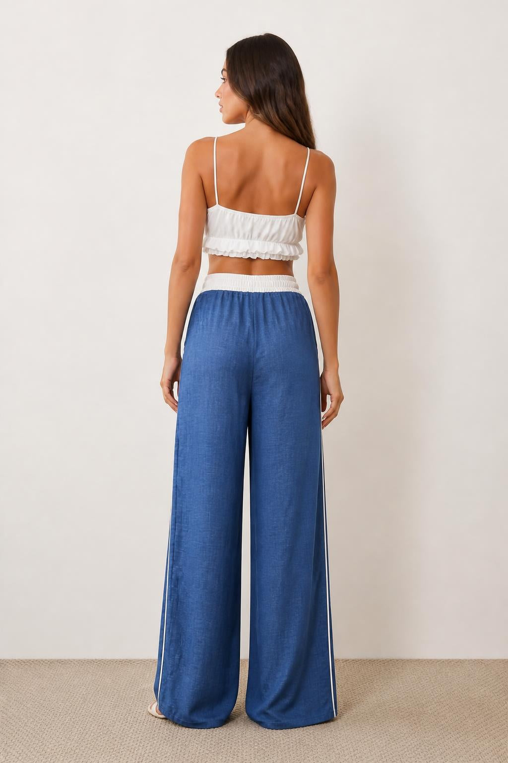 Evelyn | Wide Leg Pants Women, High-Waist Casual with Elastic Waistband - back view
