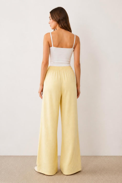 Amelia | Flowy Pants, Solid Wide Leg in Breathable Lightweight Fabric - back view