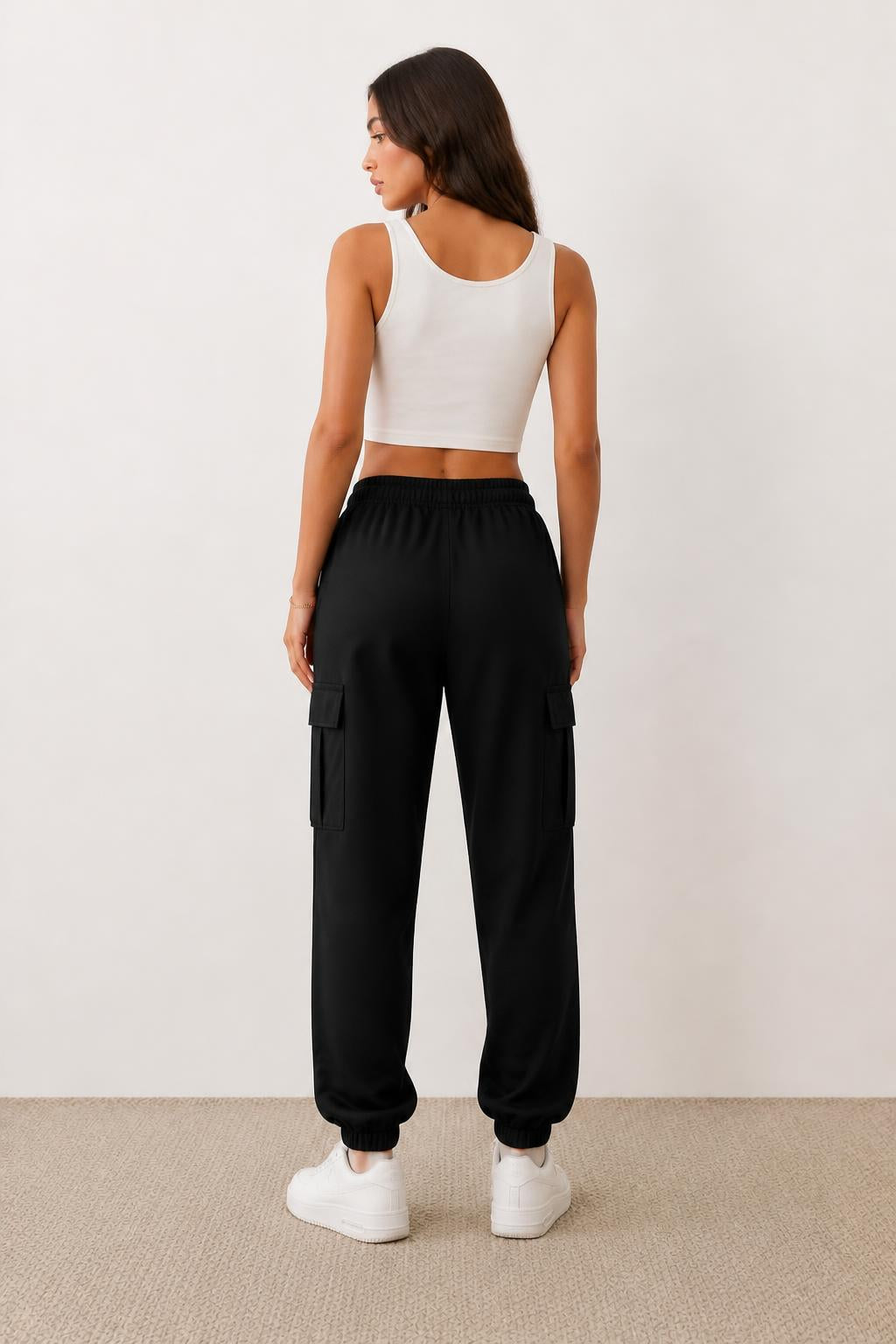 Sophia | Cargo Joggers Women, Elastic Waist, Drawstring and Ankle Cuffs - back view