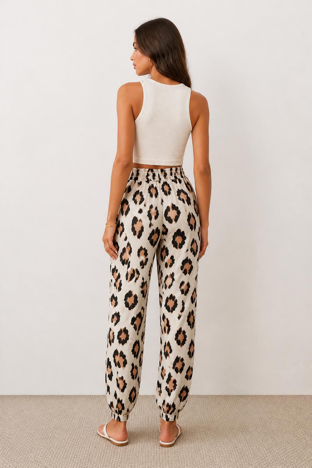 Mia | Leopard Pants, Women's Joggers with Elastic Waist - back view