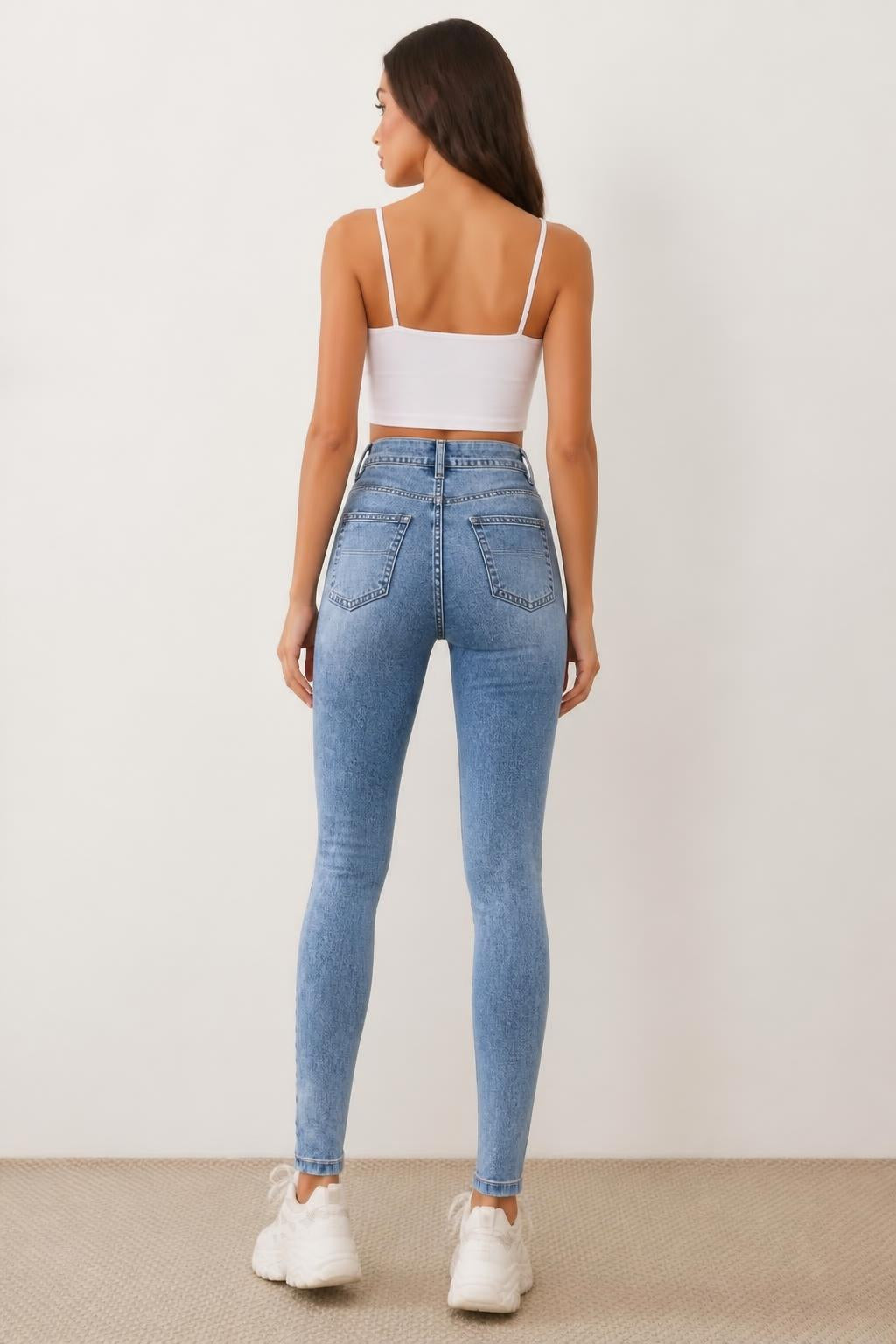 Charlotte | Jeggings, Faux Denim High-Waist Workout Leggings - back view