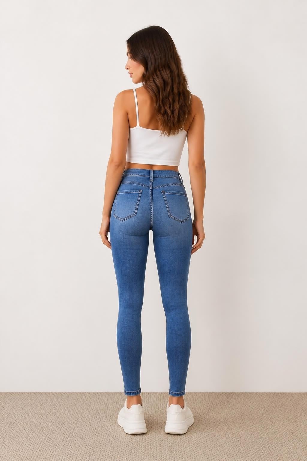 Amelia | High Waisted Skinny Jeans, High-Stretch Blue Wash - back view