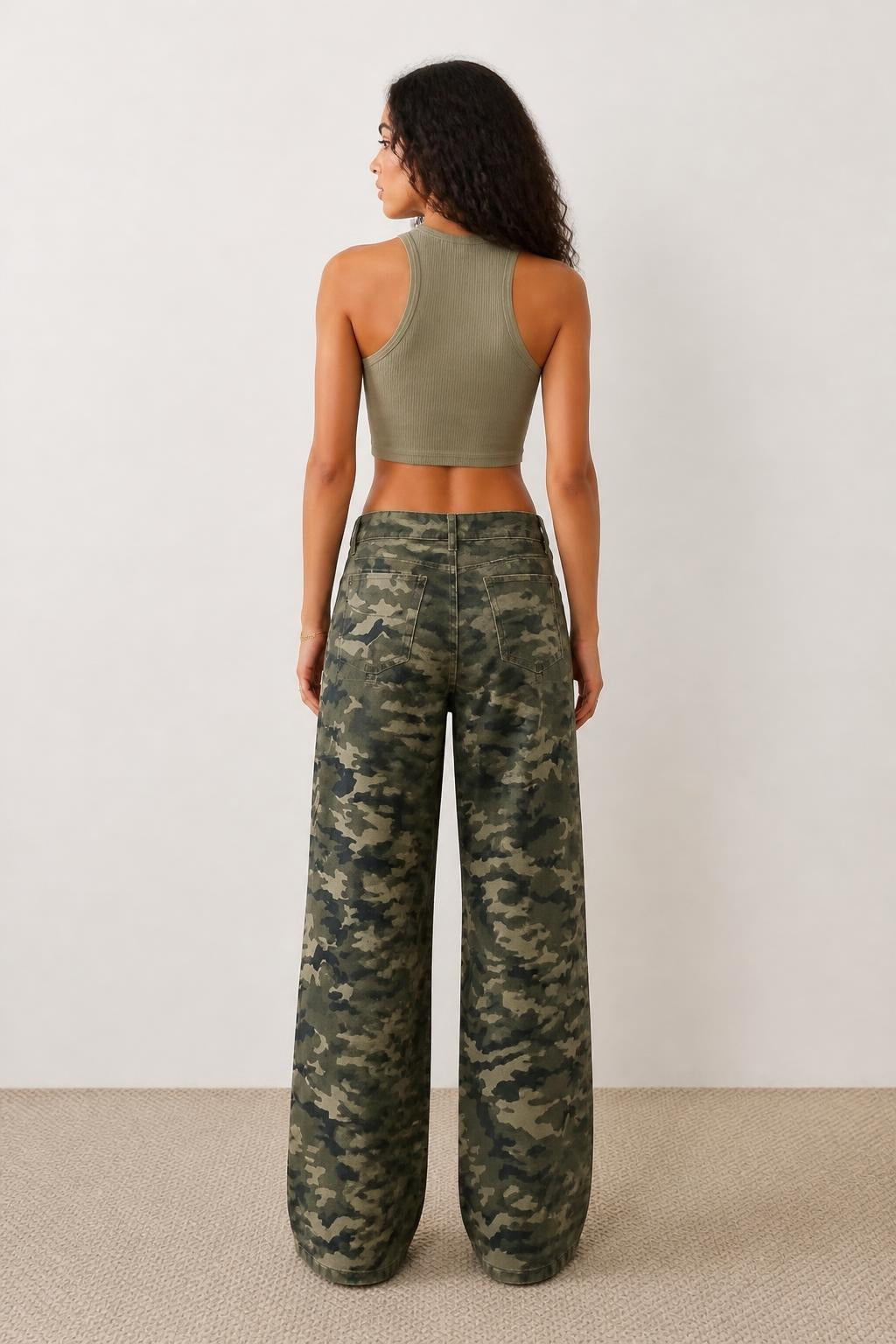 Sophia | Camo Jeans Women, Vintage High-Waist Wide Leg - back view