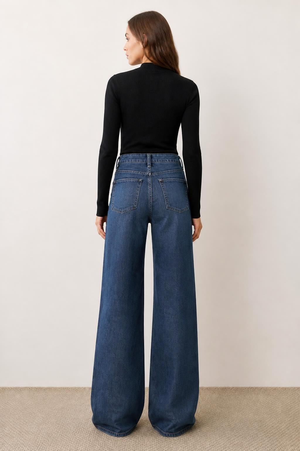 Mia | High Waisted Wide Leg Jeans, Stretch Straight Washed Fit - back view
