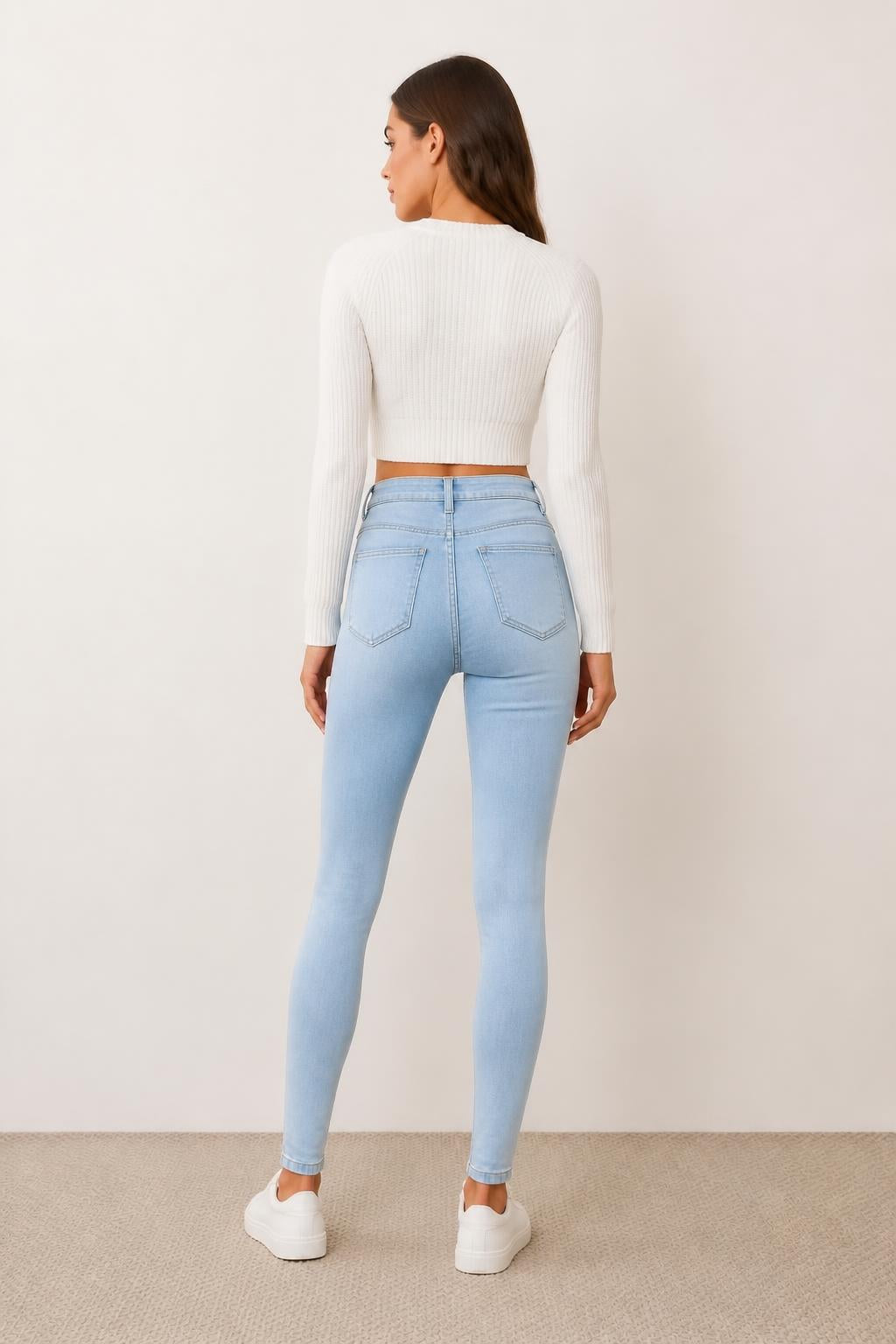 Isabella | Skinny Jeans Women, Light Blue Stretch Denim - back view