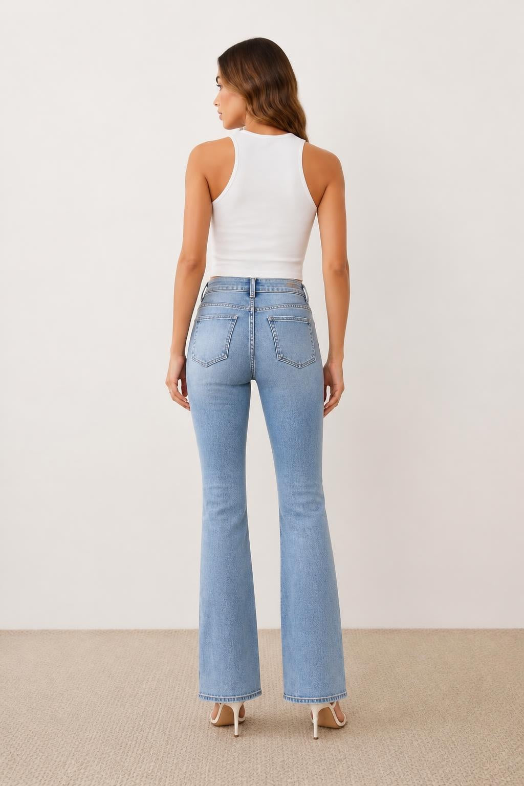 Eliana | Women's Flared Blue Jeans, Snowflake Style - back view