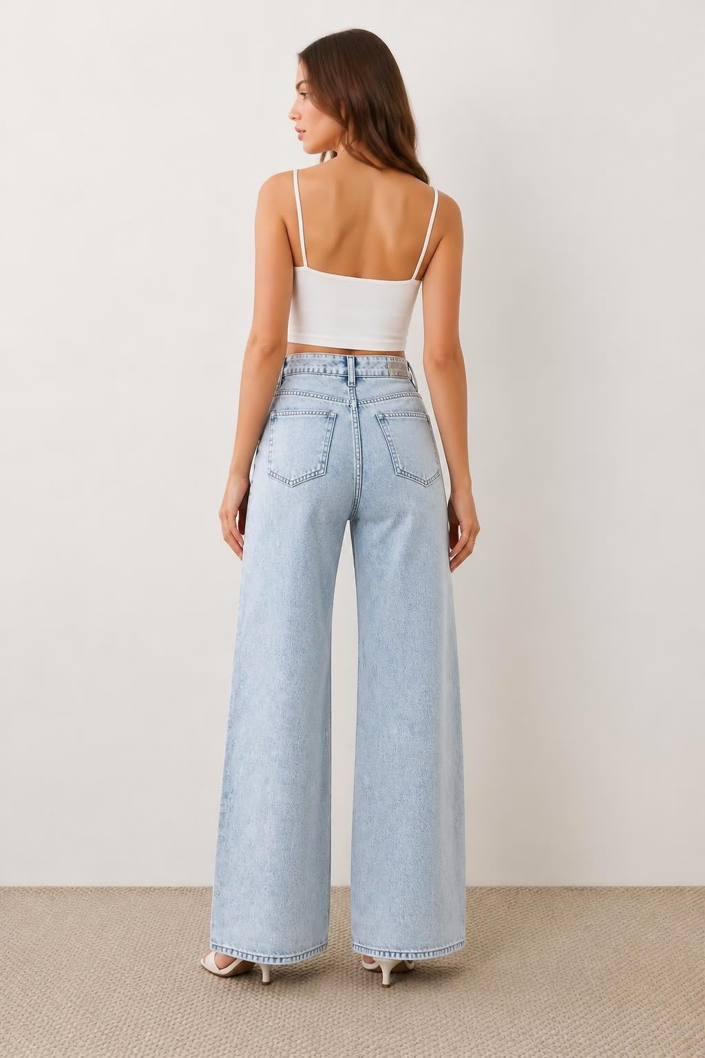 Olivia | Acid Wash Jeans, Women's Stretch High-Waist Straight Leg - back view