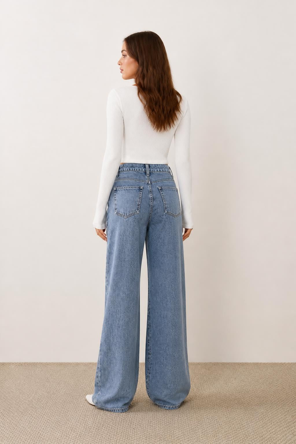 Emma | Baggy Blue Jeans Womens, Light Stonewashed High-Waist Wide Leg - back view