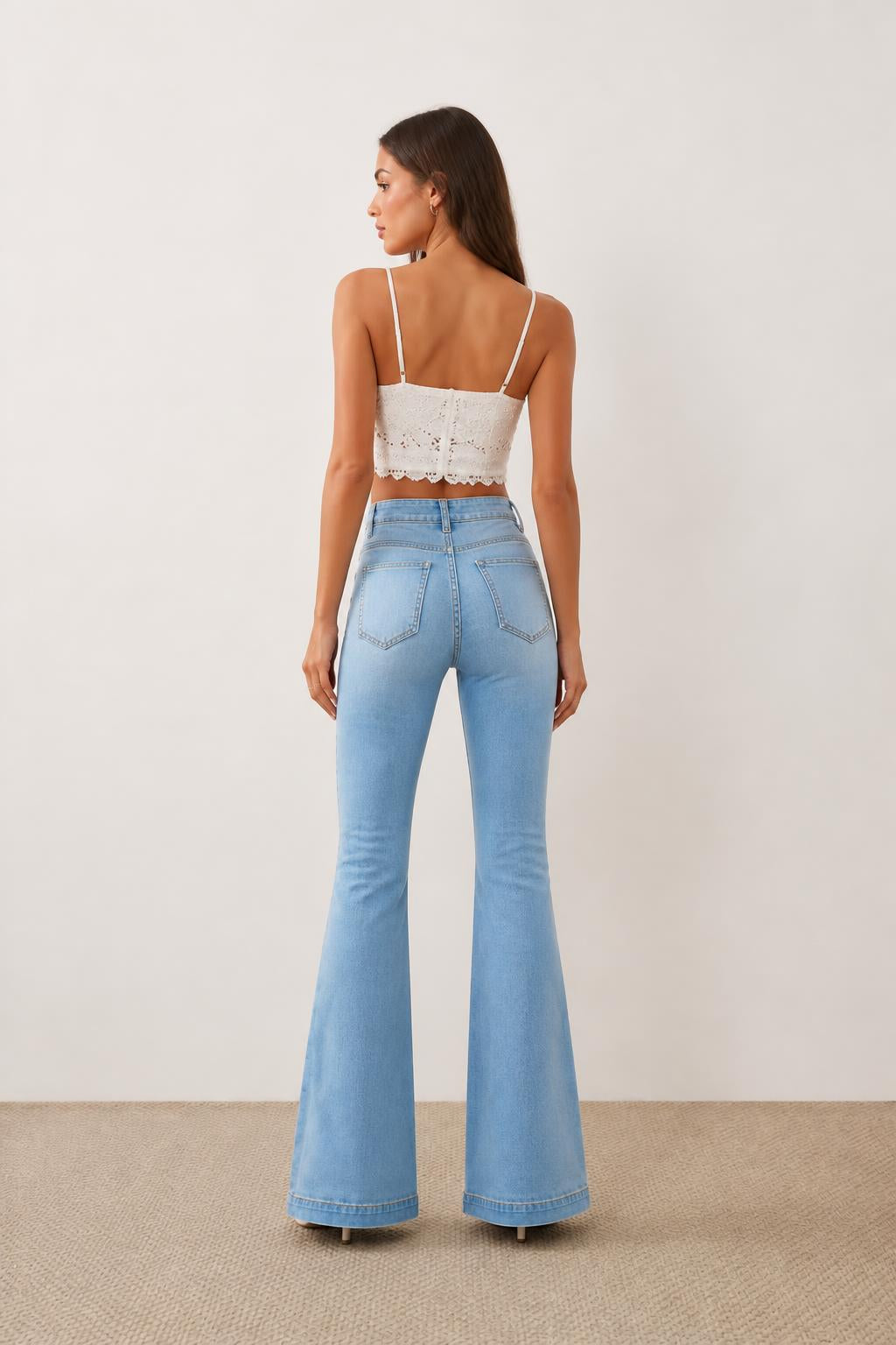 Isabella | High Waisted Flare Jeans, Casual Washed with Button Row - back view