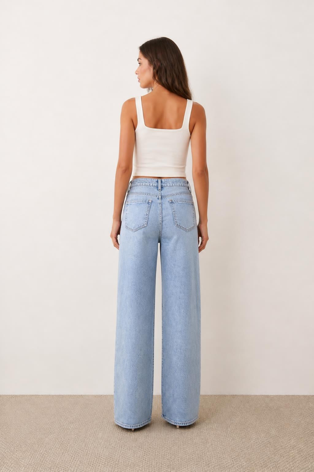 Evelyn | Light Blue Baggy Jeans, Stretch Loose Wide-Leg Straight Cut - back view