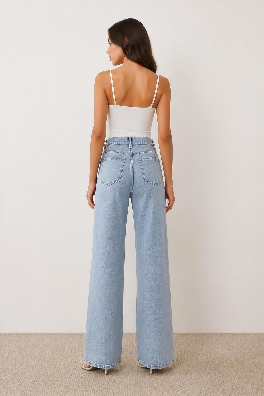 Olivia | Light Blue Jeans, Women's Stretch Loose Straight Leg - back view