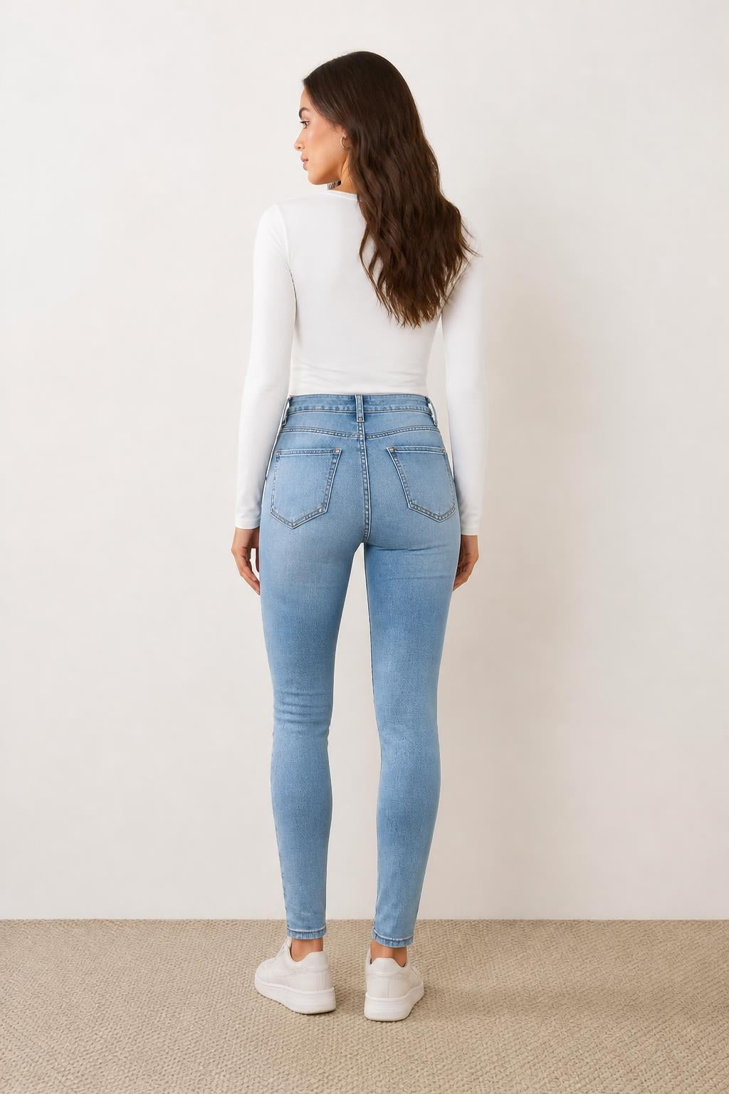 Eliana | Ripped Skinny Jeans, Light Blue Distressed Stretch - back view