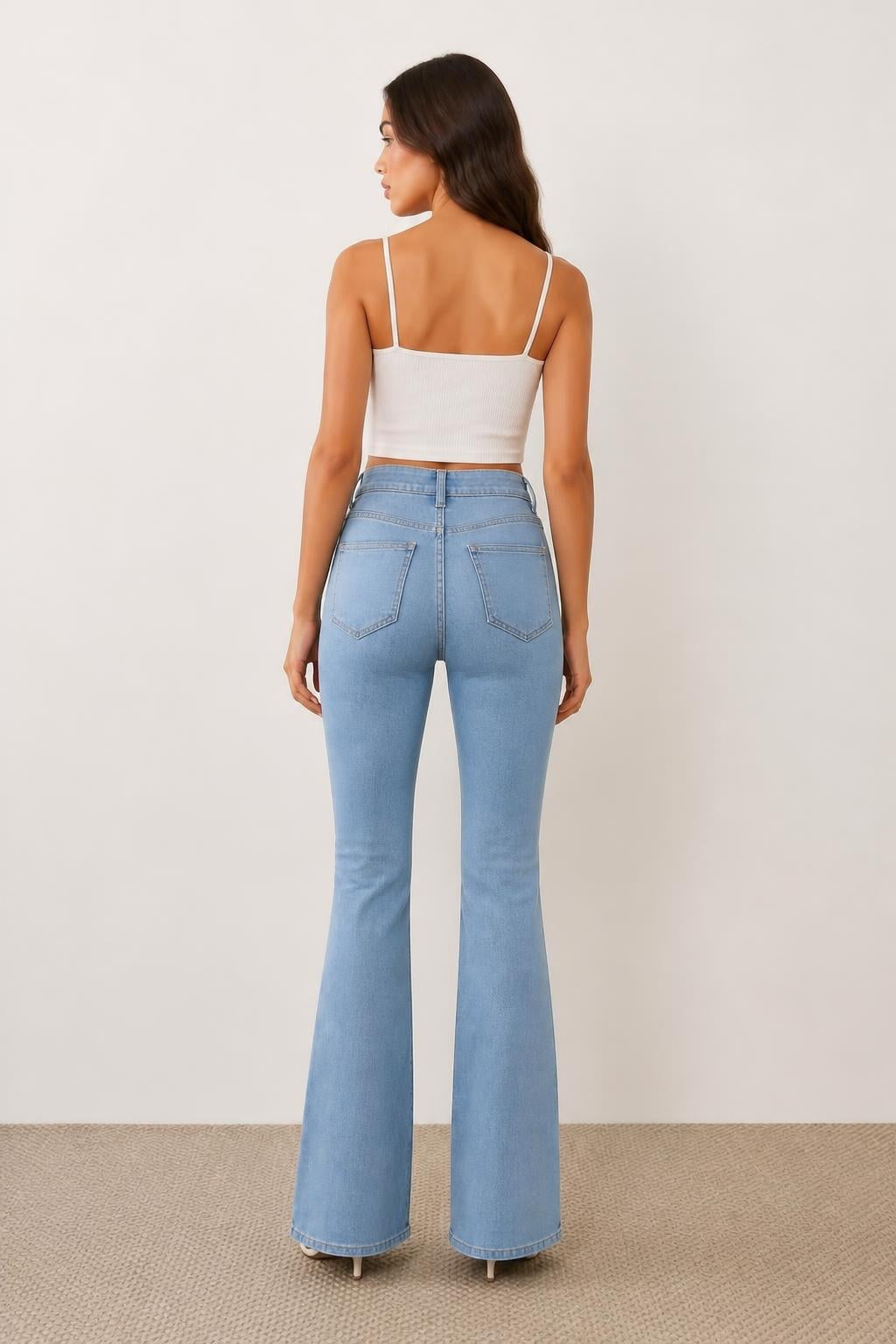 Charlotte | Ladies Flared Jeans, Classic High-Stretch Denim - back view