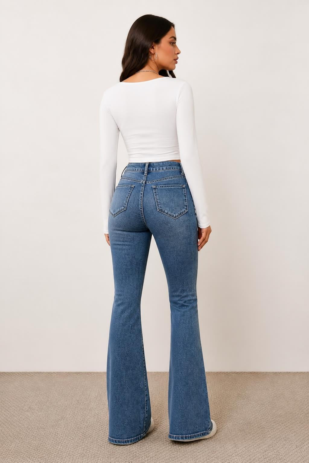 Isabella | Flared Jeans, Soft Blue High-Stretch Fit - back view