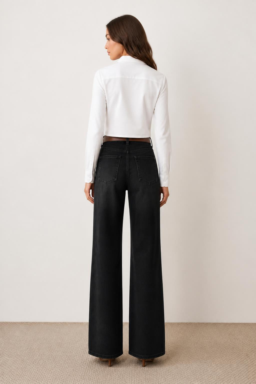 Evelyn | High Rise Jeans, Women's Washed Denim with Elastic Fit - back view