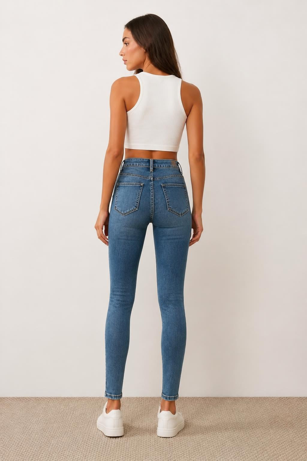 Sofia | Medium Wash Jeans, Women's Retro Skinny Fit - back view