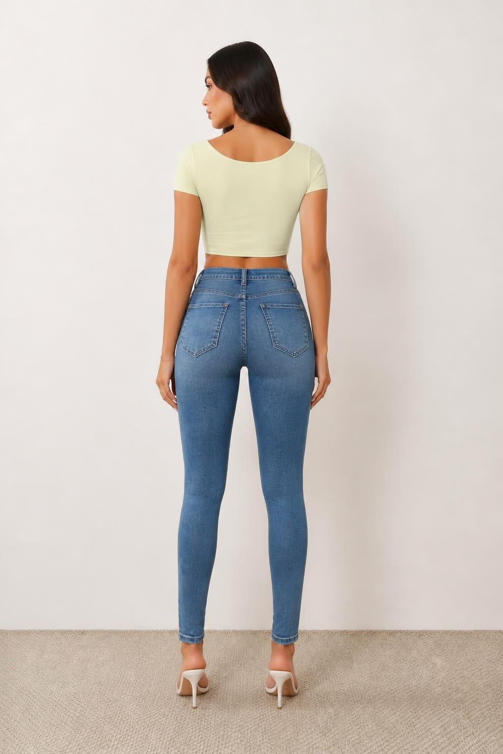 Charlotte | Blue Skinny Jeans, Retro Stretch Denim - back view