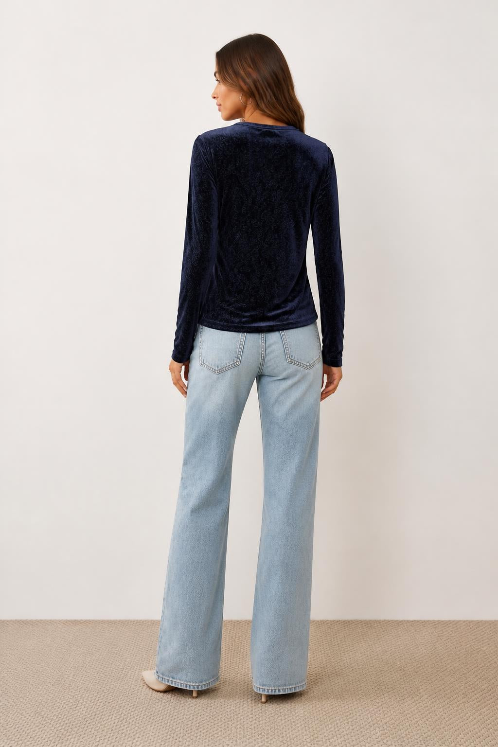 Sofia | Velvet Top Women, Checked Jacquard with Ruffle Collar - back view