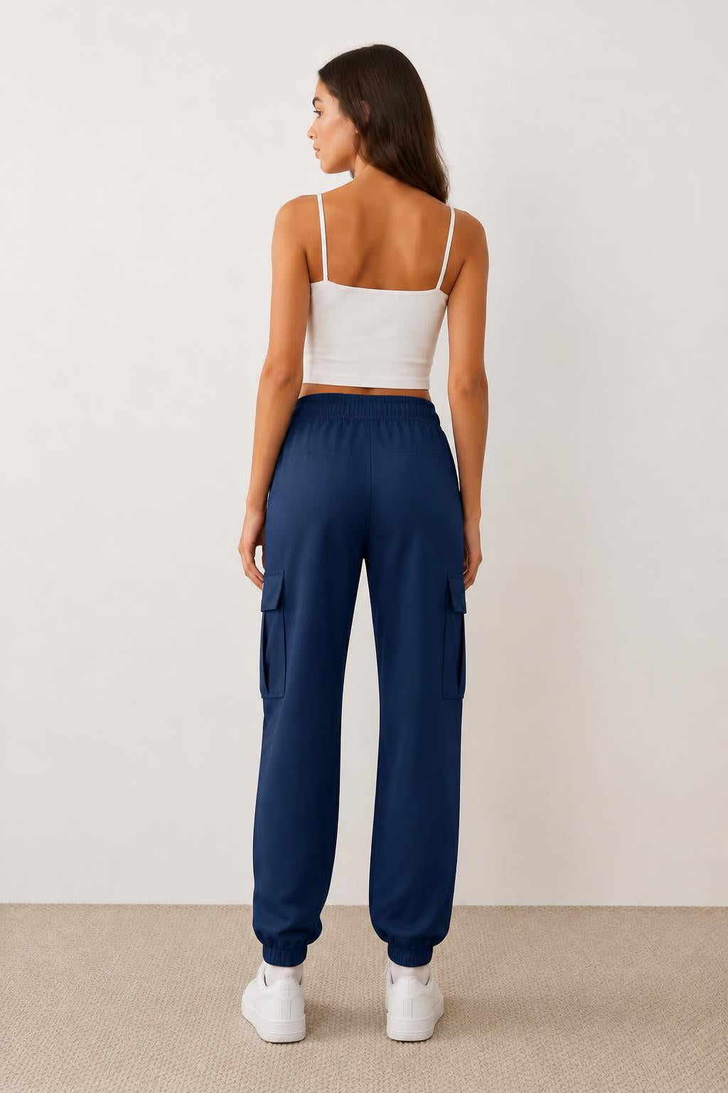 Evelyn | Womens Joggers Cargo, Solid Color with Drawstring Waist - back view