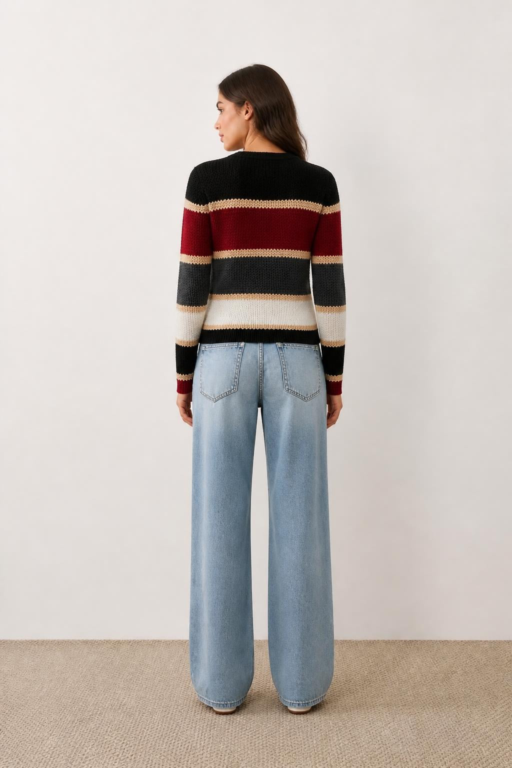 Sofia | Womens Striped Shirt, Vintage Colorblock Crewneck Top - back view