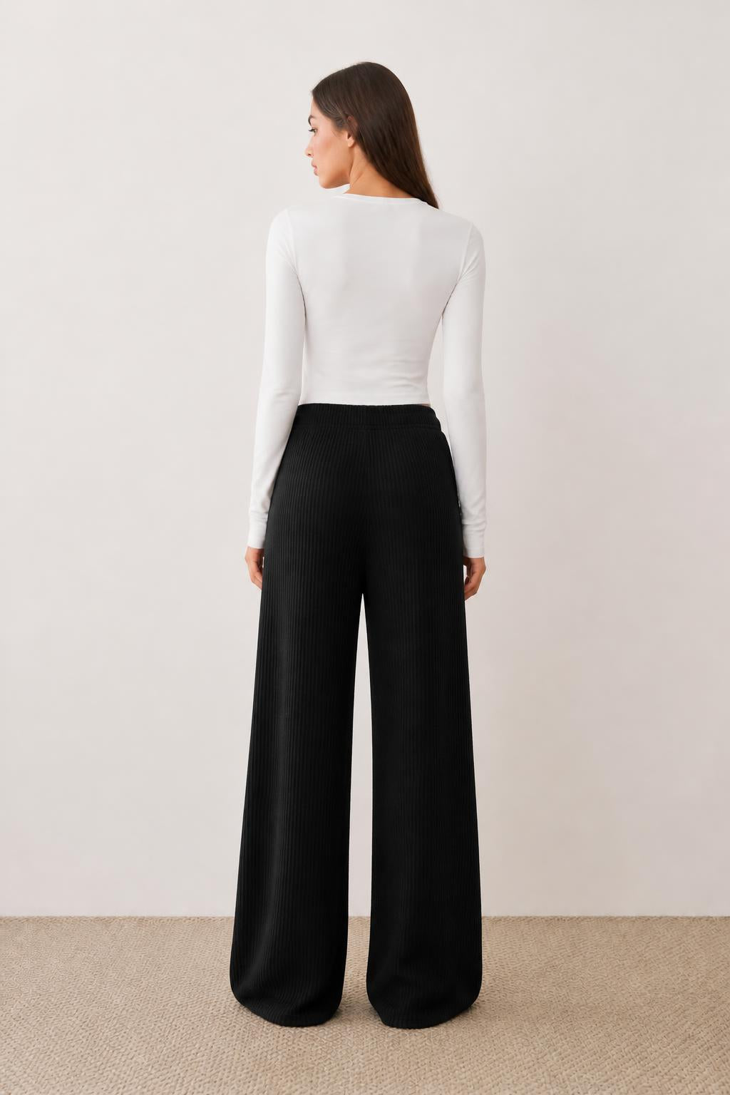 Eliana | Straight Leg Sweatpants Women, Ribbed Loose Casual Sport Pants - back view
