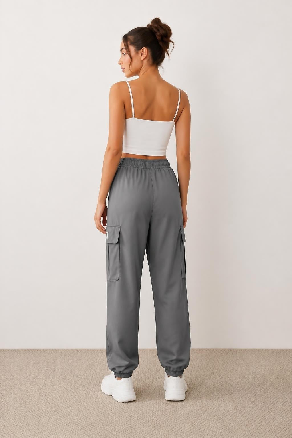 Olivia | Cargo Pants for Women, Relaxed Fit with Cuffs and Pockets - back view