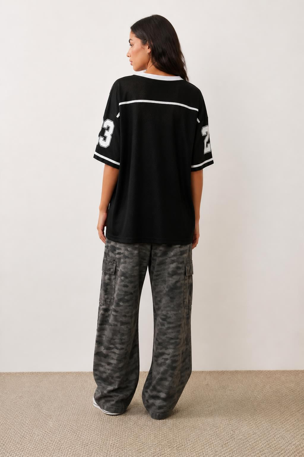 Amelia | V Neck T Shirt Women, '23' Print Casual Sporty Tee - back view