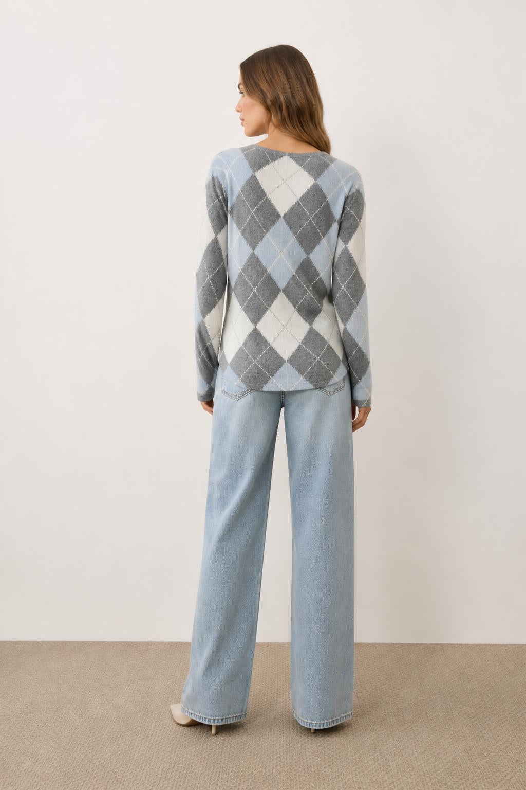 Sophia | Long Sleeve Tops for Women, Round Neck with Vintage Argyle Print - back view