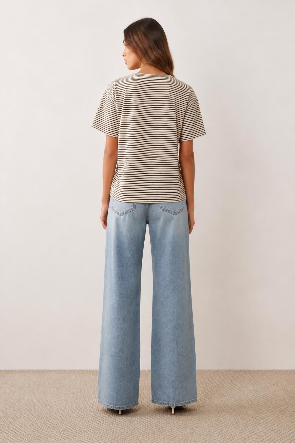 Charlotte | Ladies Striped Shirt, Crew Neck Tee in Relaxed Sporty Fit - back view