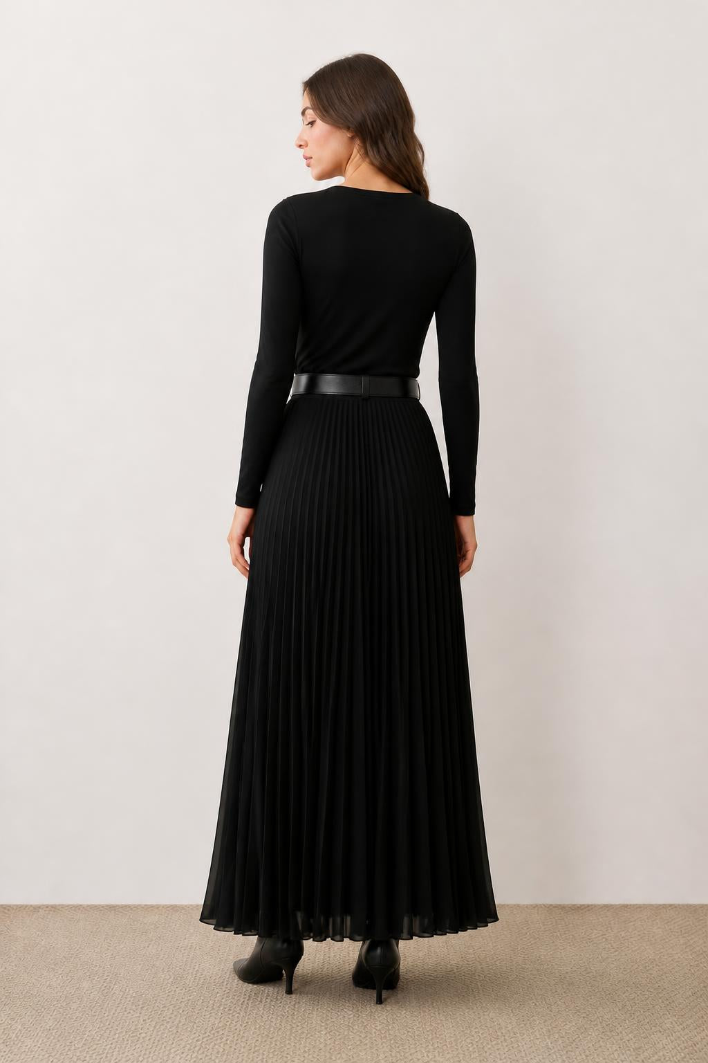 Eliana | Long Pleated Skirt, Elegant Style for Women - back view