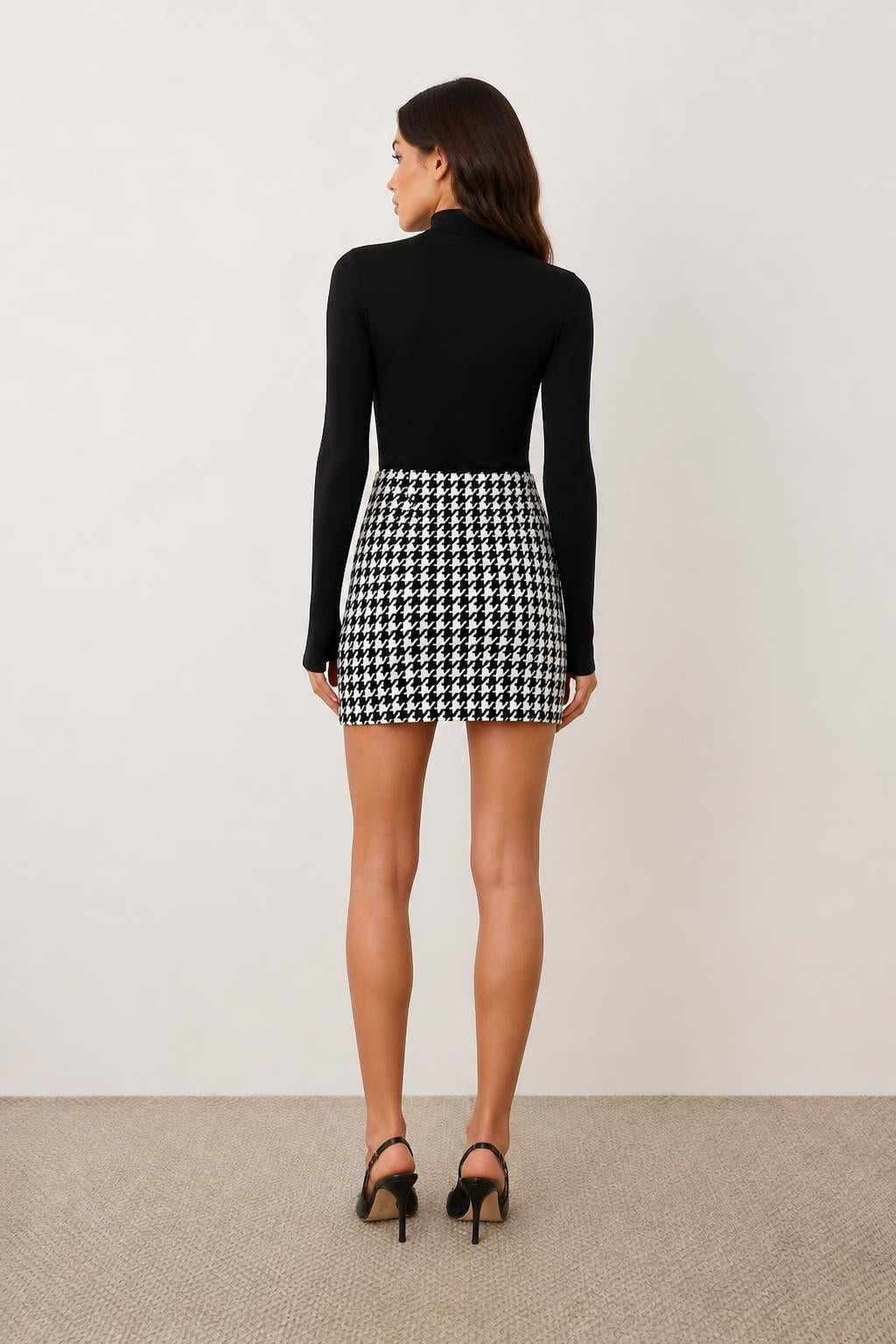 Olivia | Patterned Skirt, Black and White Houndstooth - back view