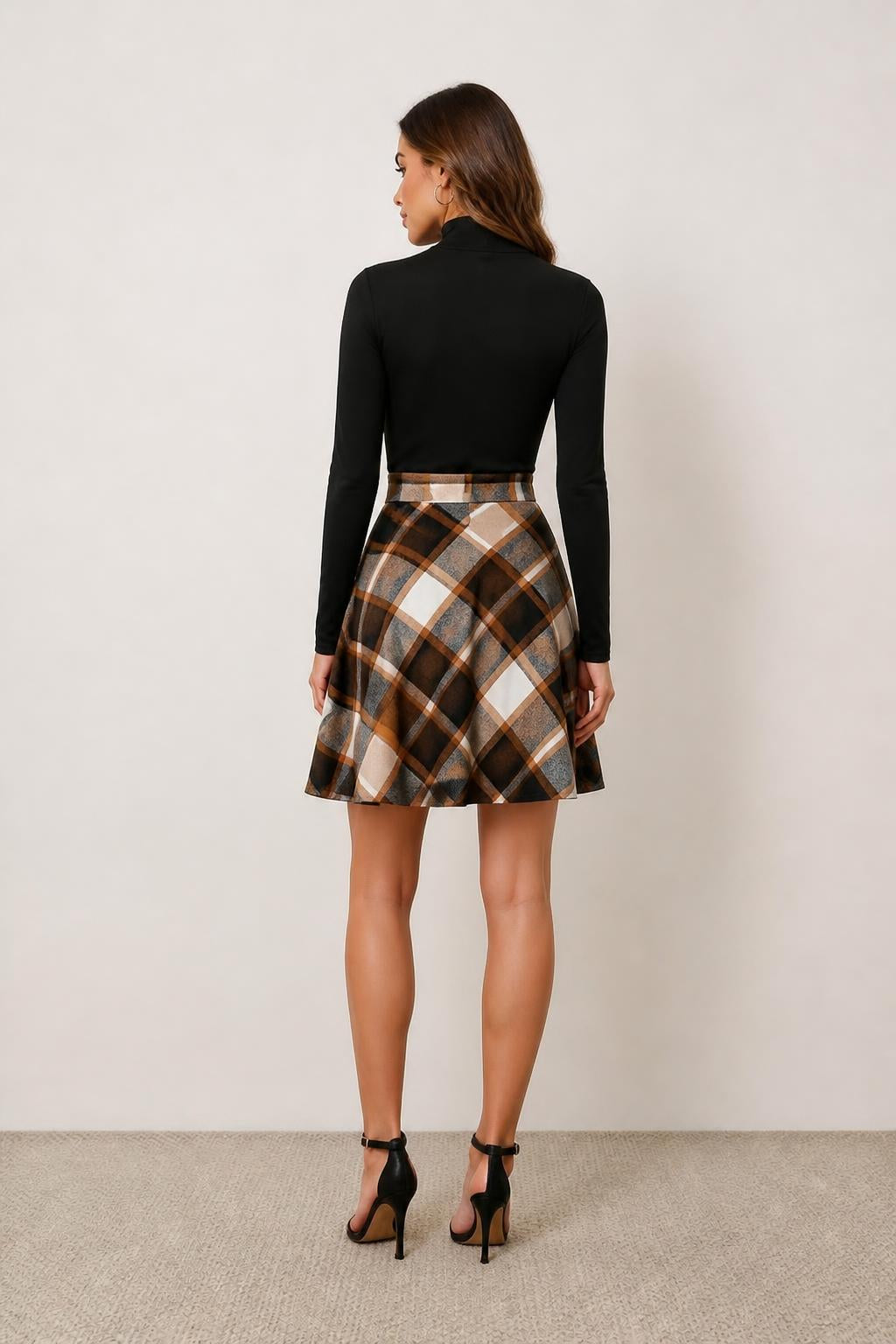 Sofia | Tartan Skirt, Casual Elegant A-Line - back view