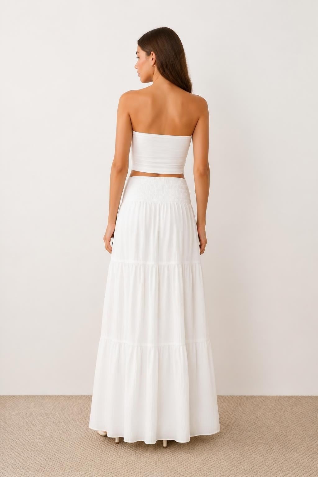 Isabella | Tiered Maxi Dress, French-Style Long A-Line with Elastic Waist - back view
