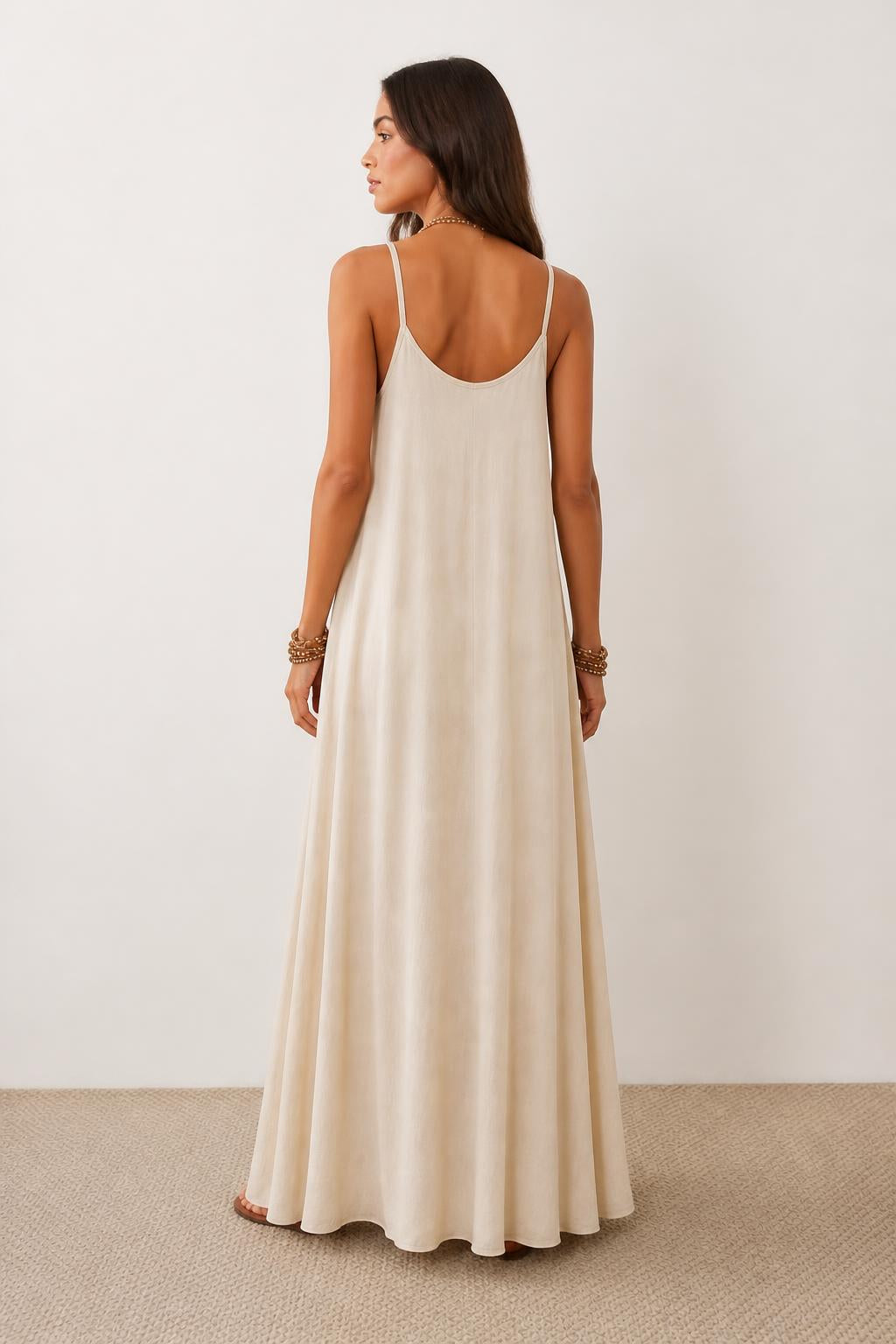 Emma | Spaghetti Strap Dress, V-Neck Loose Maxi - back view