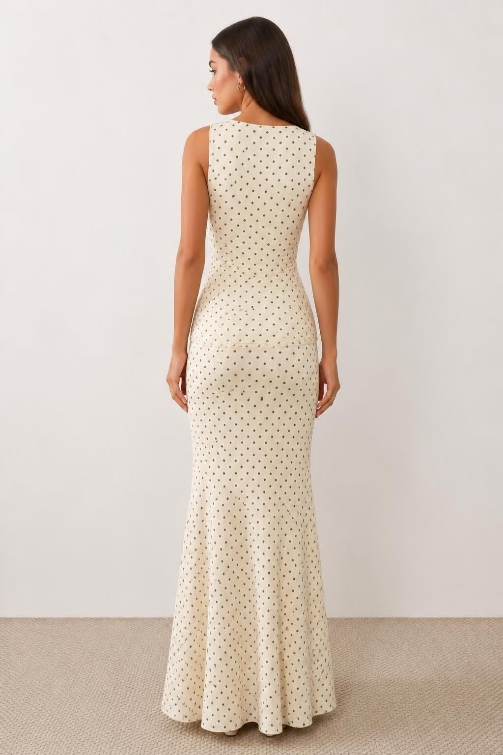 Mia | Polka Dot Dress, Elegant Maxi with Square Neckline - back view