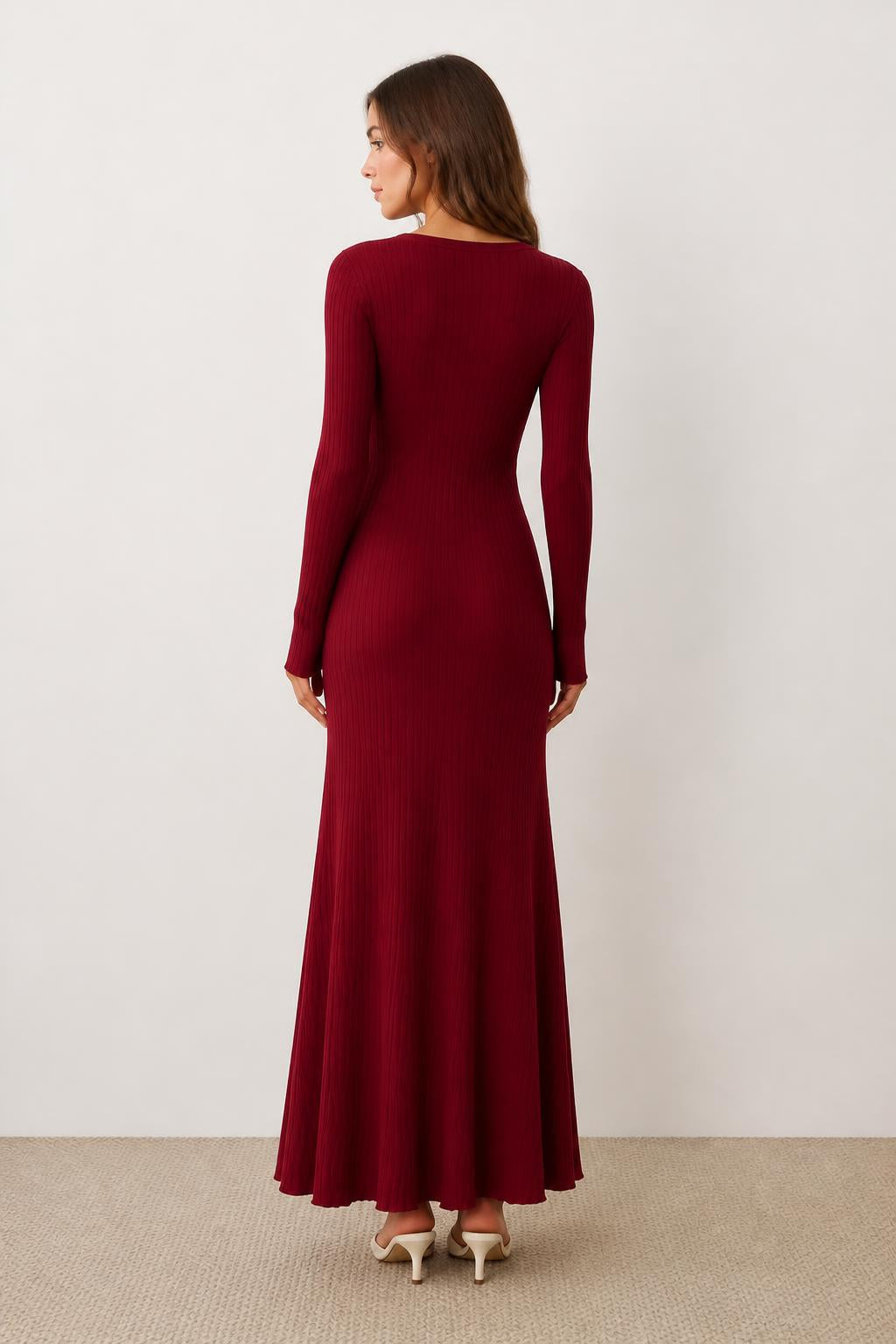 Isabella | Bodycon Maxi Dress, V-Neck Ribbed - back view