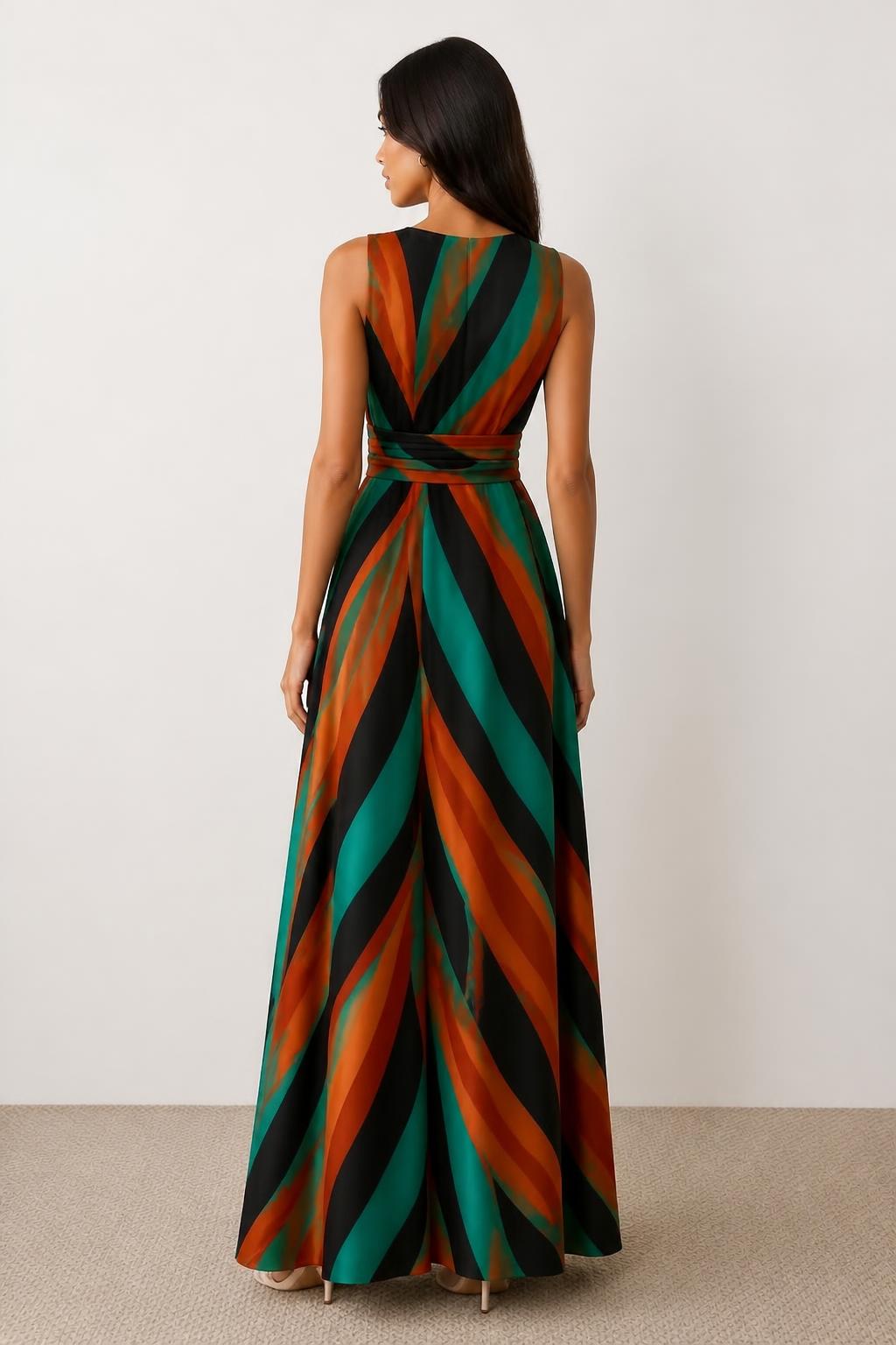 Sophia | V Neck Dress, High-Waist Vintage Style Maxi - back view