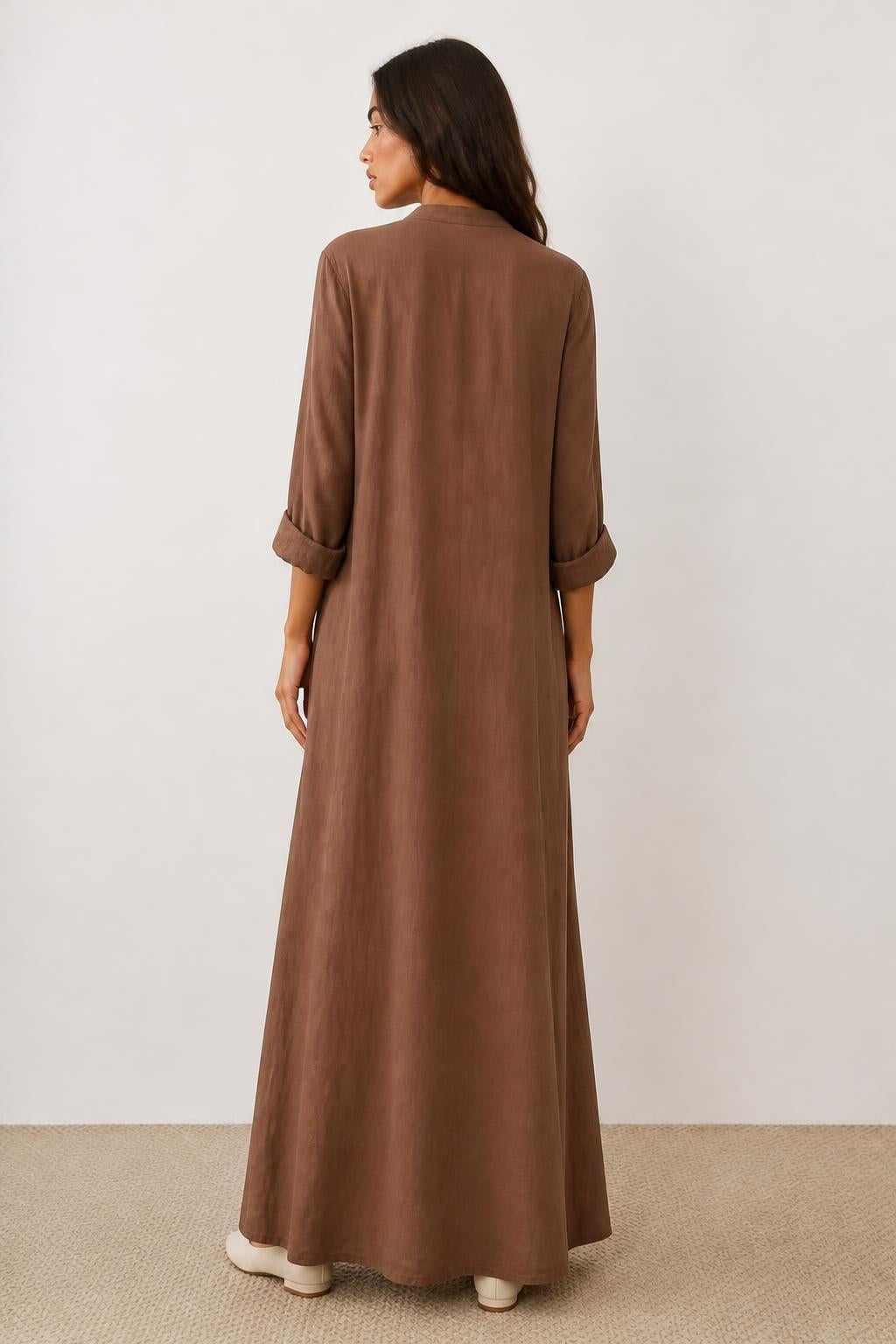 Eliana | Maxi Shirt Dress, Bohemian Buttoned Long-Sleeve - back view
