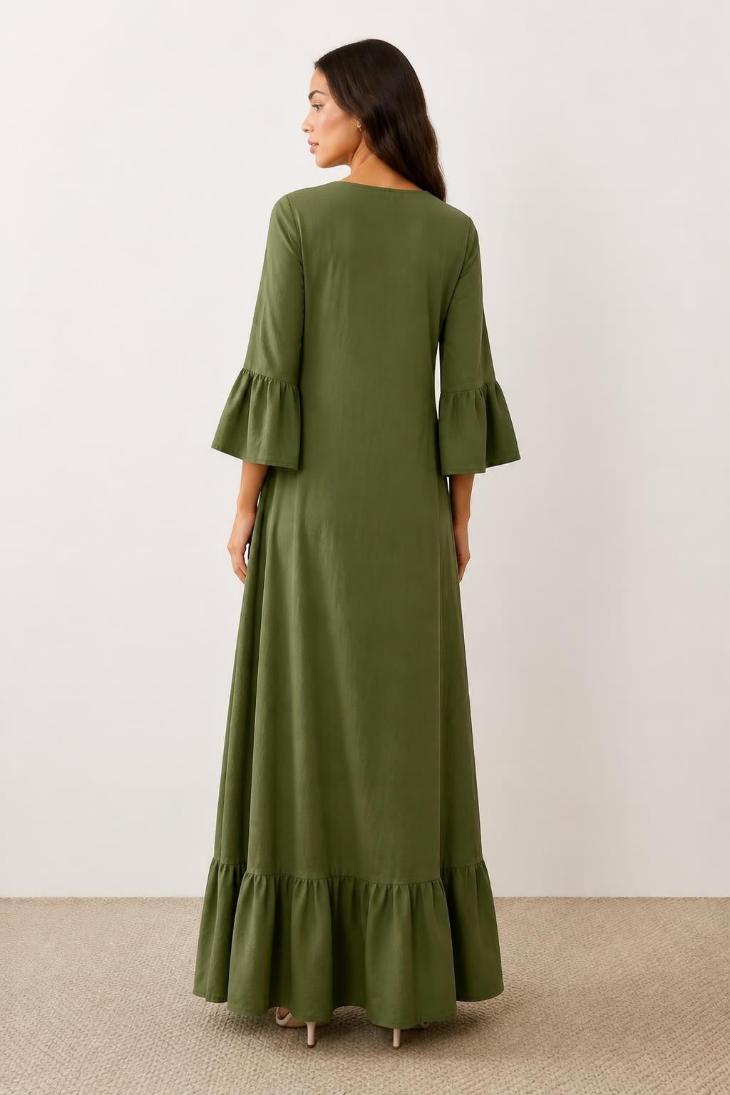 Olivia | Casual Maxi Dress, V-Neck with 3/4 Sleeves - back view