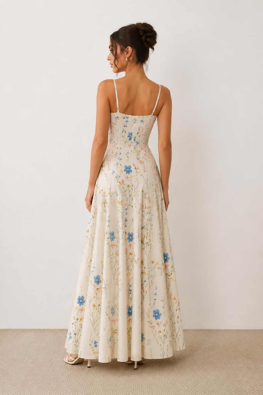 Mia | Long Floral Dress, Maxi with Spaghetti Straps - back view