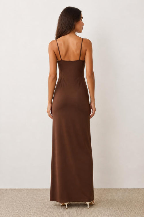 Amelia | Bodycon Dress, Solid V-Neck Maxi - back view