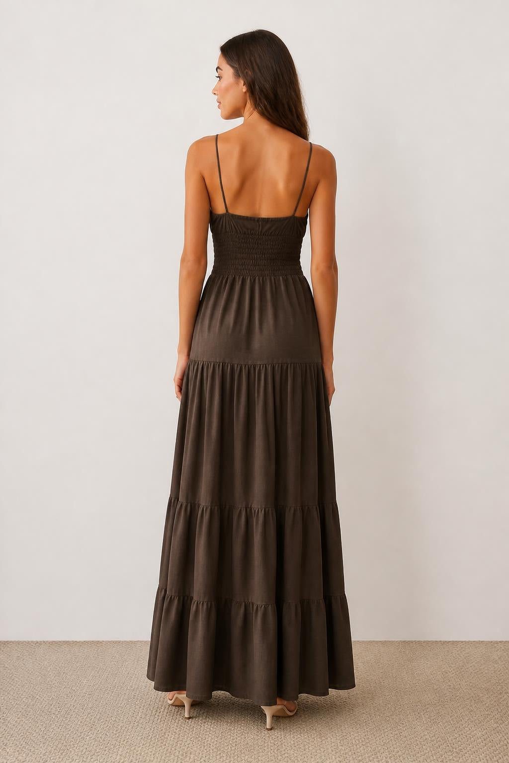Eliana | Maxi Dress, Solid V-Neck Strappy for Spring/Summer - back view