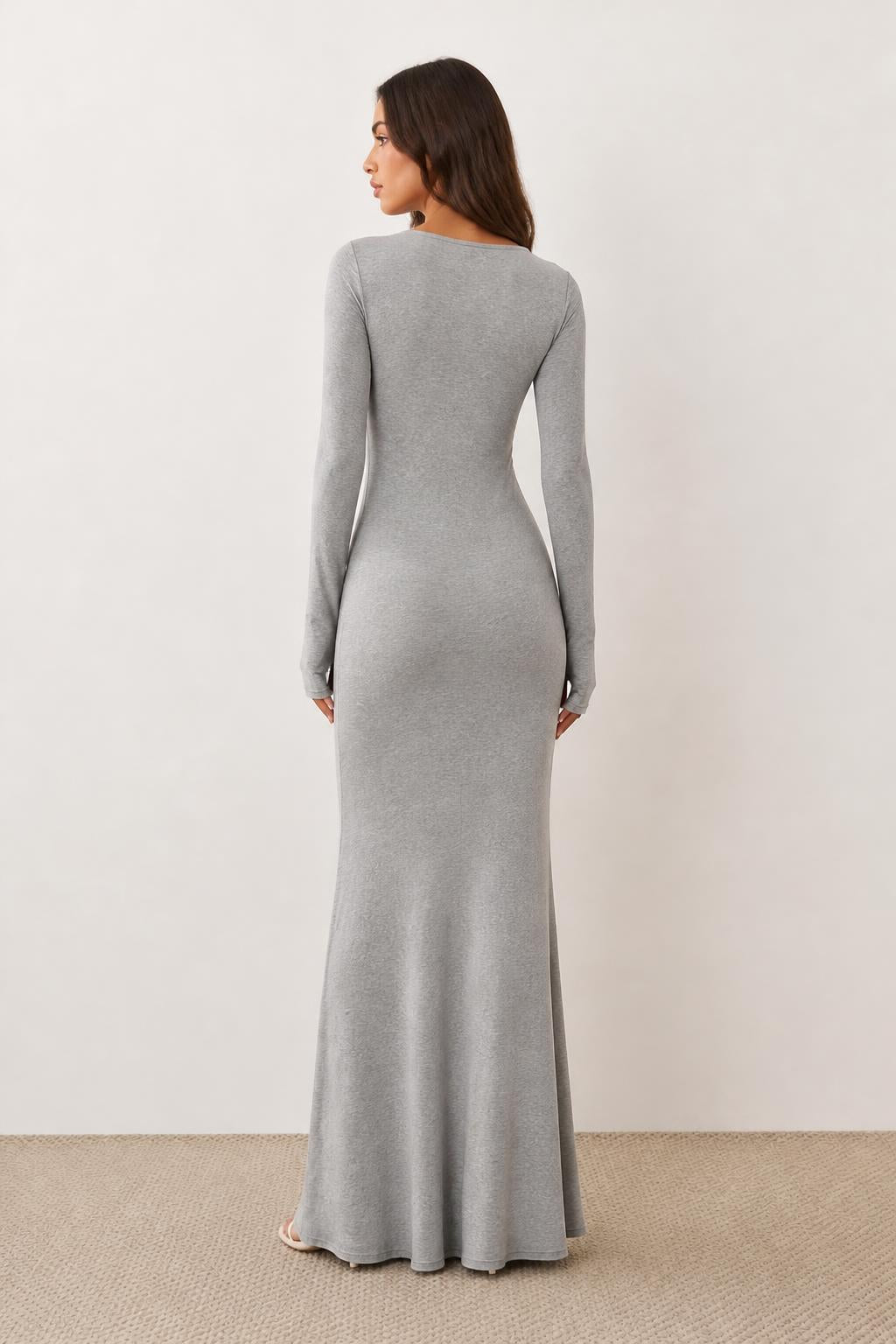 Emma | Bodycon Midi Dress, Stretch Round Neck, Machine Washable - back view