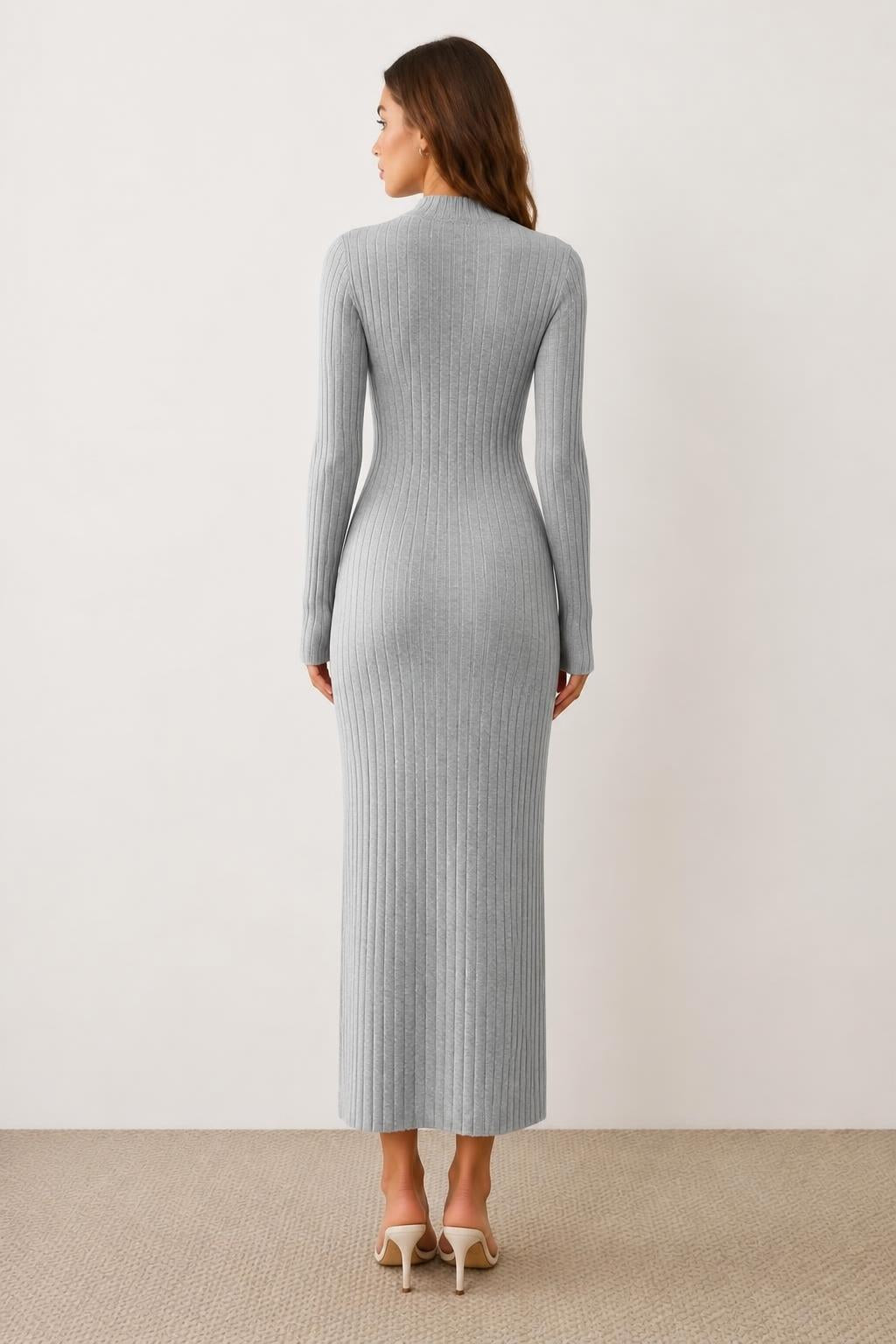 Isabella | Bodycon Dresses for Women, Solid Long-Sleeve High-Neck - back view